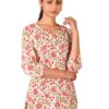 Women's Cotton Short Kurti with Notch Neck Line 3/4th Sleeves Floral Pattern Short Length and Regular Fit.